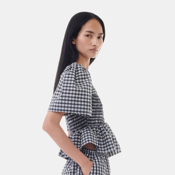 GANNI SEERSUCKER CHECK BLOUSE - Picture 5 of 9